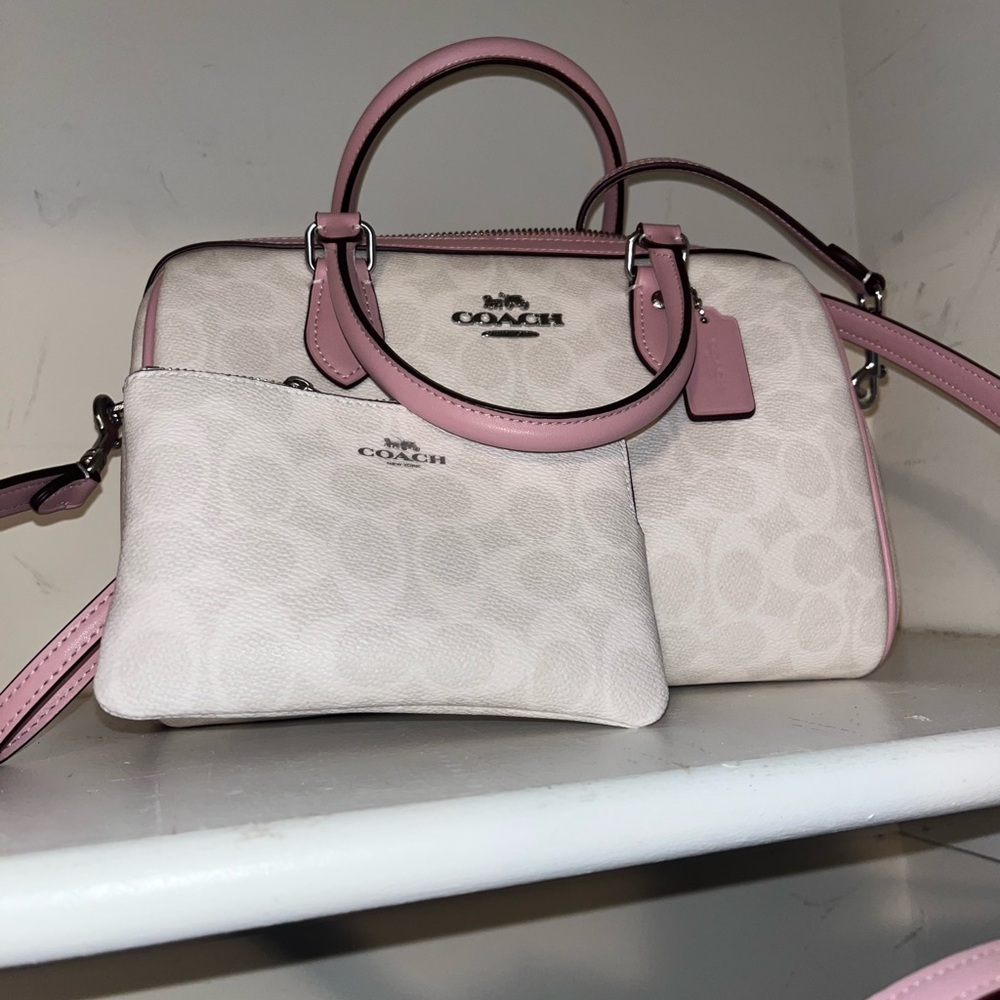 Coach Pink and Cream Rowan Satchel Set